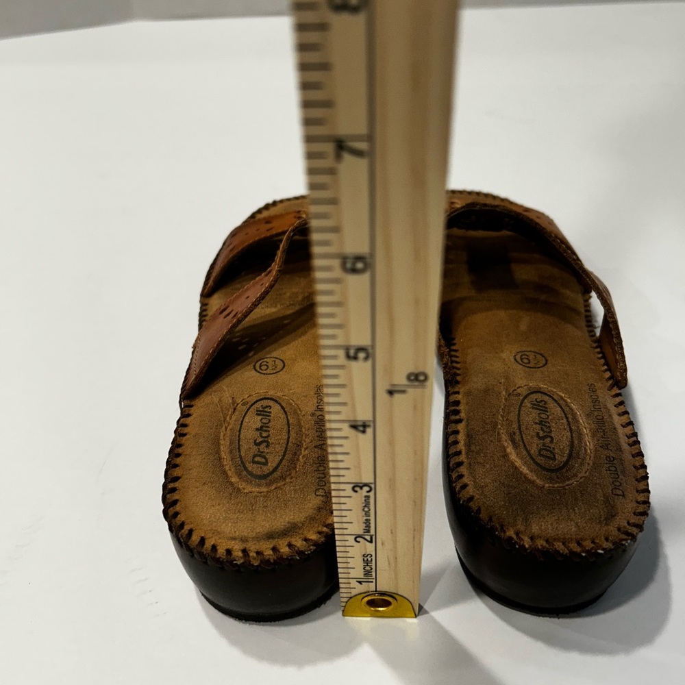 Dr Scholl's Women's Double Air Pillow Sandals Brown Leather Straps Slip on - Picture 3 of 8